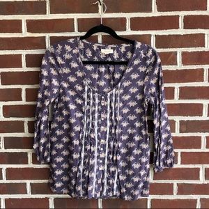 Aerie Scoop Neck Purple Floral Top 100% Cotton 3/4 Sleeve Size S